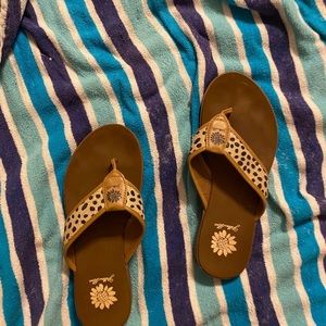 Womens Yellow Box Sandals Leather Polkadot Print